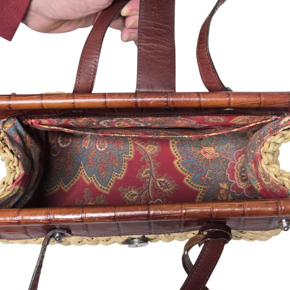 Brighton Woven Straw Satchel Womens Purse Leather Trim Ruth Style Heart Charm - Picture 9 of 12